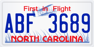 NC license plate ABF3689