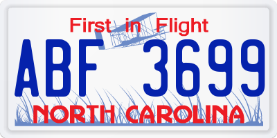NC license plate ABF3699