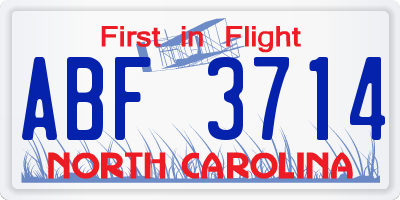 NC license plate ABF3714