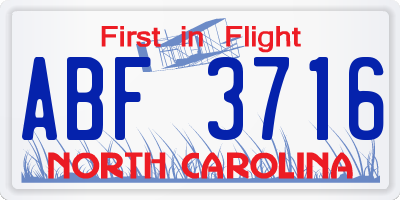 NC license plate ABF3716
