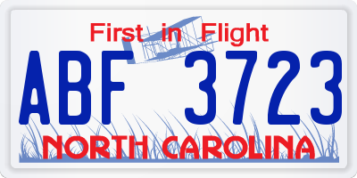 NC license plate ABF3723