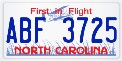 NC license plate ABF3725