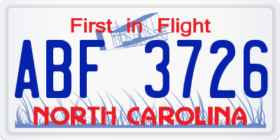 NC license plate ABF3726