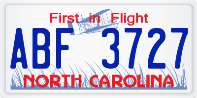 NC license plate ABF3727