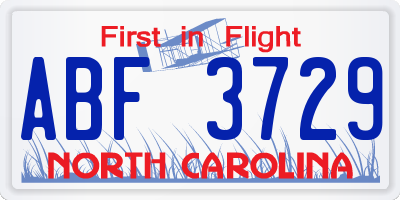 NC license plate ABF3729