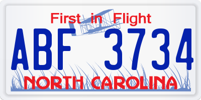 NC license plate ABF3734