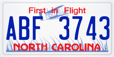NC license plate ABF3743
