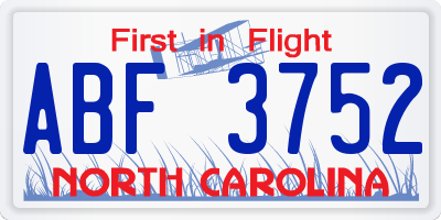NC license plate ABF3752