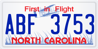 NC license plate ABF3753