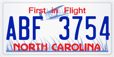 NC license plate ABF3754