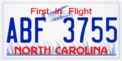 NC license plate ABF3755