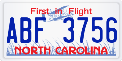 NC license plate ABF3756