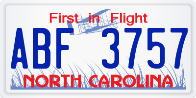 NC license plate ABF3757