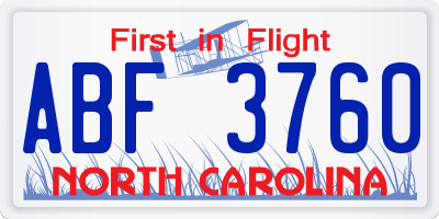 NC license plate ABF3760