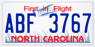 NC license plate ABF3767