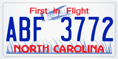 NC license plate ABF3772