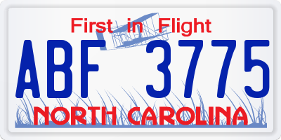 NC license plate ABF3775