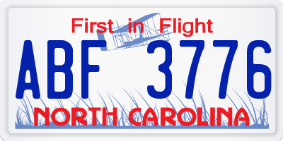 NC license plate ABF3776