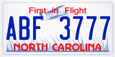 NC license plate ABF3777