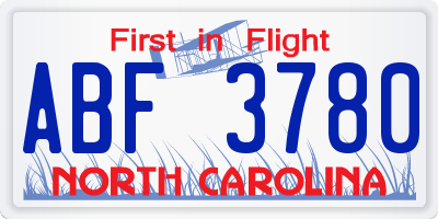 NC license plate ABF3780