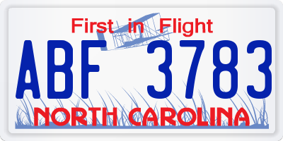 NC license plate ABF3783
