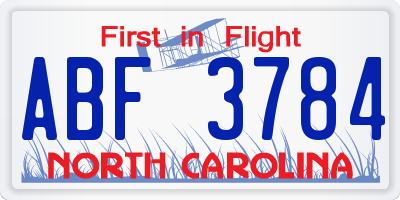 NC license plate ABF3784