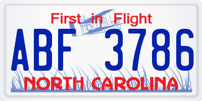 NC license plate ABF3786