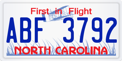 NC license plate ABF3792