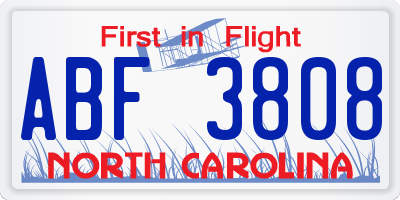 NC license plate ABF3808