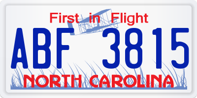 NC license plate ABF3815