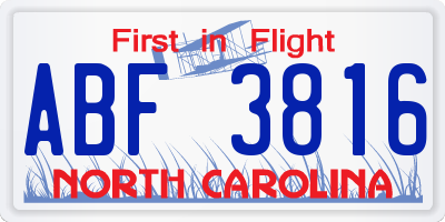 NC license plate ABF3816