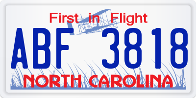 NC license plate ABF3818