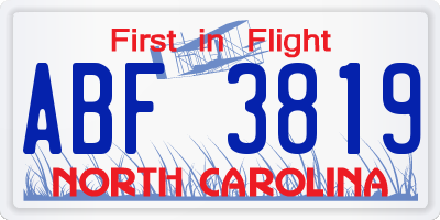 NC license plate ABF3819