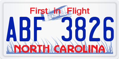 NC license plate ABF3826