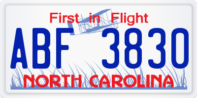 NC license plate ABF3830