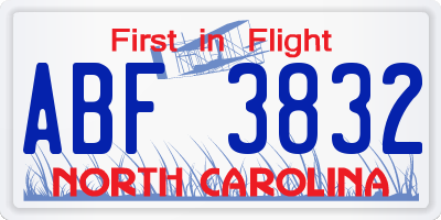 NC license plate ABF3832