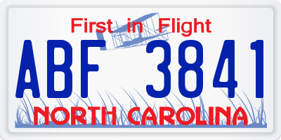 NC license plate ABF3841