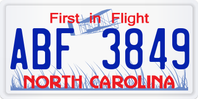 NC license plate ABF3849