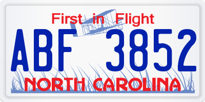 NC license plate ABF3852