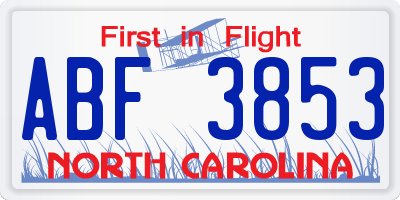 NC license plate ABF3853