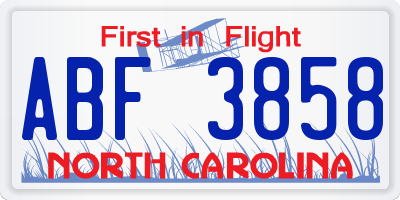 NC license plate ABF3858