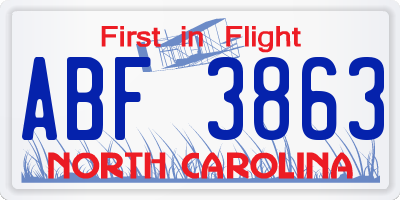 NC license plate ABF3863