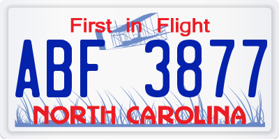 NC license plate ABF3877
