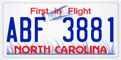 NC license plate ABF3881