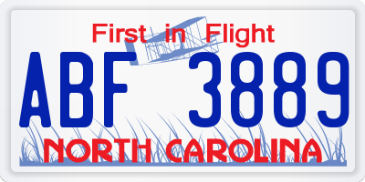 NC license plate ABF3889