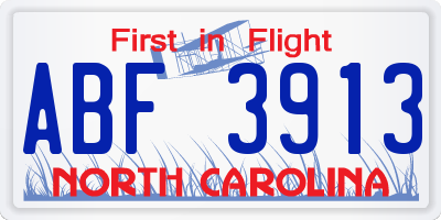 NC license plate ABF3913