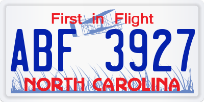NC license plate ABF3927