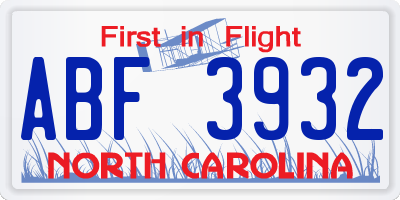 NC license plate ABF3932