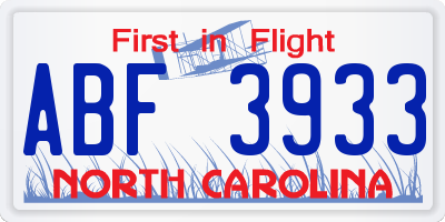 NC license plate ABF3933