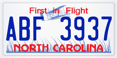 NC license plate ABF3937